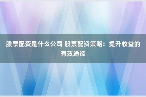 股票配资是什么公司 股票配资策略：提升收益的有效途径